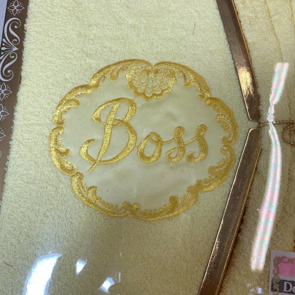 Vintage Terry Treasure Boss Slave Towel Set 4pc Yellow Retro Kitsch‎ Made in USA